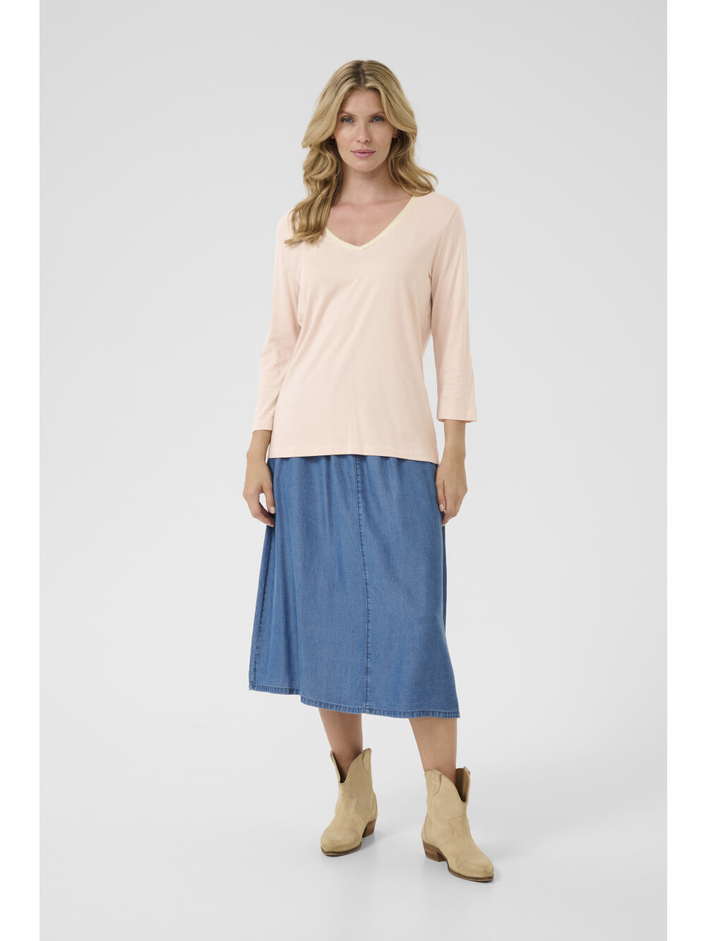 Cream - CRNaia Glitter V-neck 3/4 T-Shirt