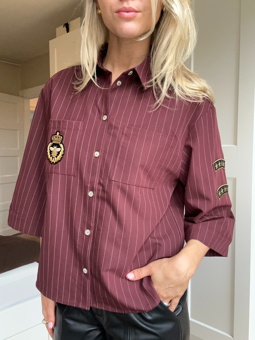 Continue - Mili pinstripe patch skjorte