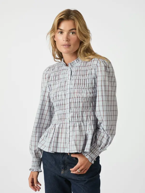 Neo Noir - Mocca Smock Check Bluse