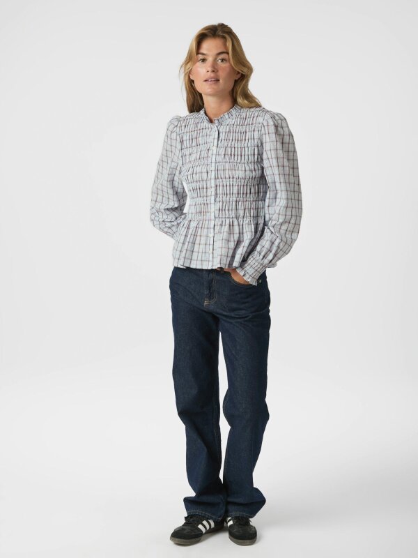 Neo Noir - Mocca Smock Check Bluse Neo Noir - Mocca Smock Check Bluse