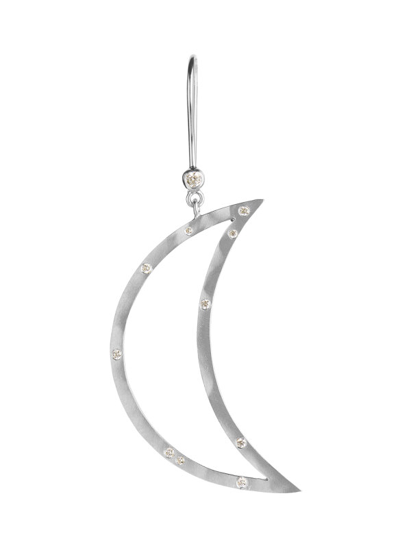 Stine A - Big Bella Moon with Stones Earring Silver
