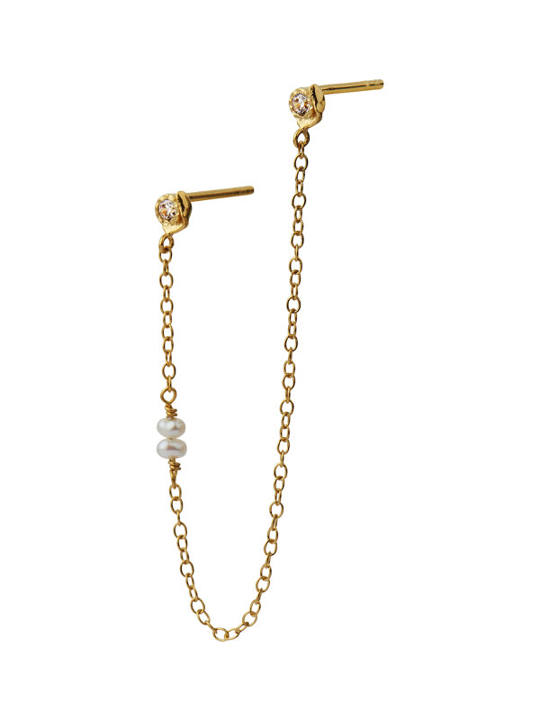 Stine A - Twin Flow Earring with Stones, Chain & Pearls - Single
