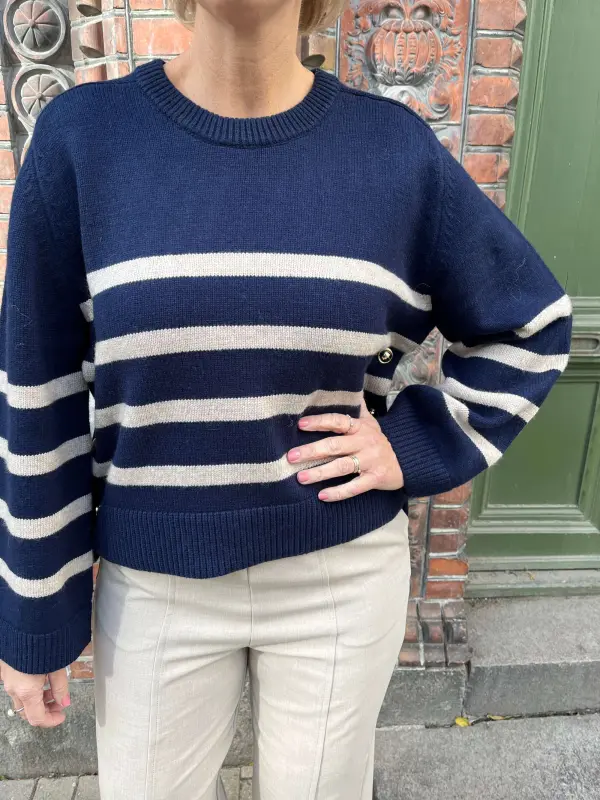 Co´Couture - MajaCC O-Button Stripe Strik Co´Couture - MajaCC O-Button Stripe Strik